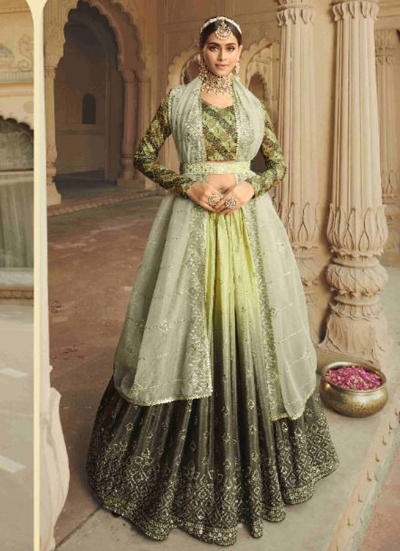 Pista To Mehendi Colour Guldasta Vol 14 Shubhkala New Latest Designer Ethnic Wear Silk Lehenga Choli Collection 2163